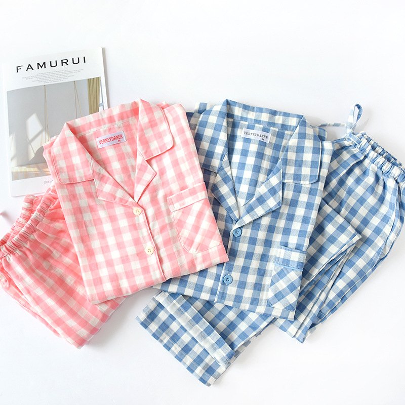 Cotton Gauze Plaid Pajama Set