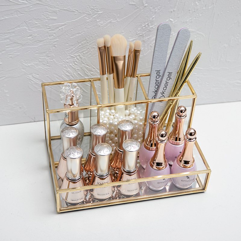 Glass & Gold Makeup Organizer, 20 × 14 × 10 cm