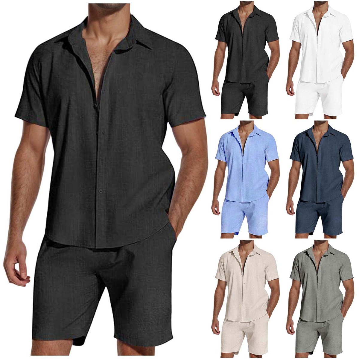 Linen Short-Sleeve Shirt & Shorts Set