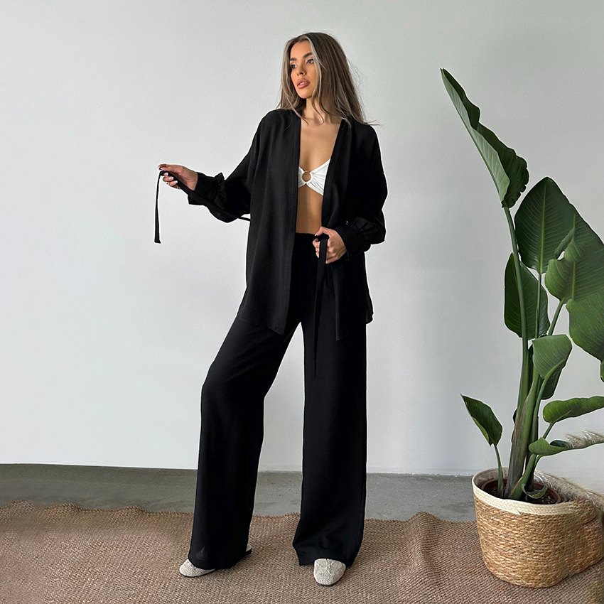 Tie-Waist Long-Sleeve Lounge Set