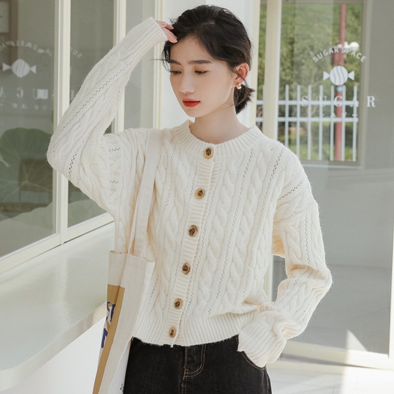Twist-Knit Retro Cardigan