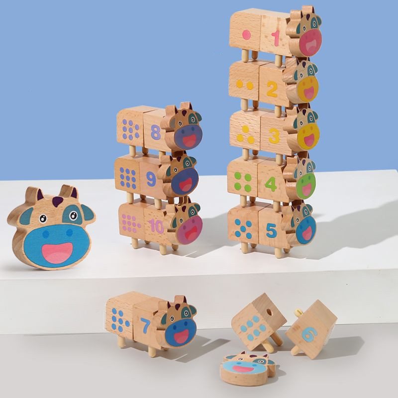 Wooden Cow Number-Matching Puzzle